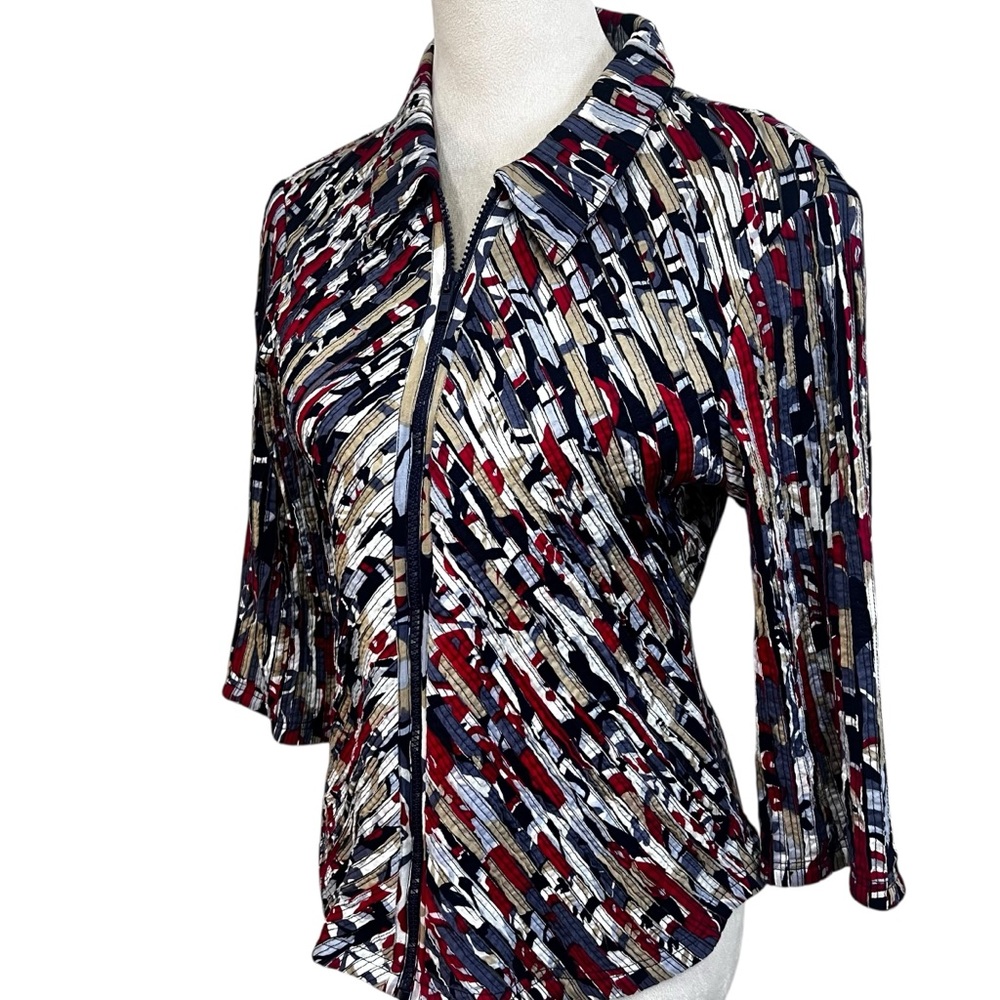 Multiples Ribbonwork Zip Front Jacket Abstract Pr… - image 3